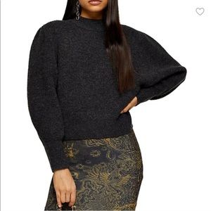 TOPSHOP cropped grey sweater with balloon sleeves
